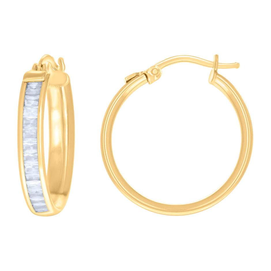 10kt Yellow Gold Womens Baguette Cubic-Zirconia Fashion Hoops Huggies Earrings 