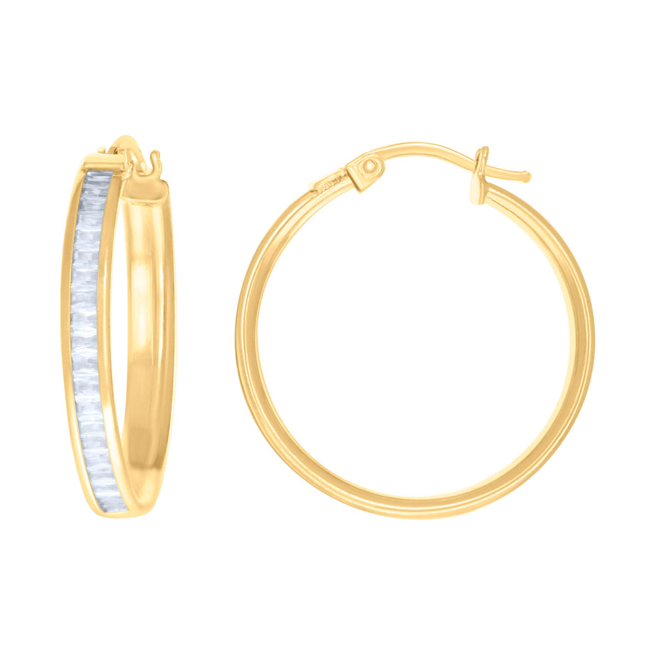 10kt Yellow Gold Womens Baguette Cubic-Zirconia Fashion Hoops Huggies Earrings 