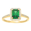 10kt Yellow Gold Womens Green White Emerald-cut Round Cubic-Zirconia Fashion Ring