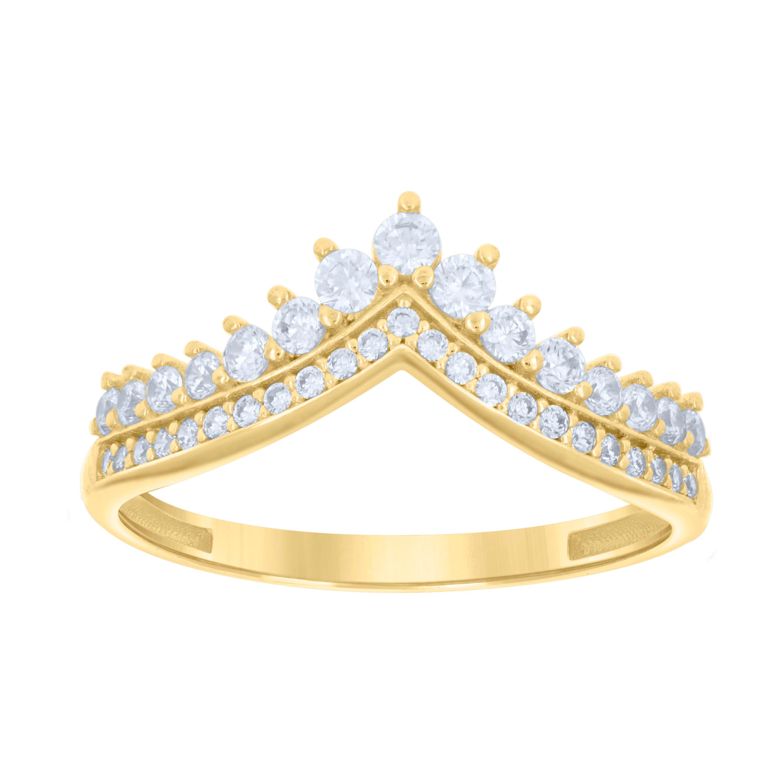 10kt Yellow Gold Womens Cubic-Zirconia Crown Fashion Ring