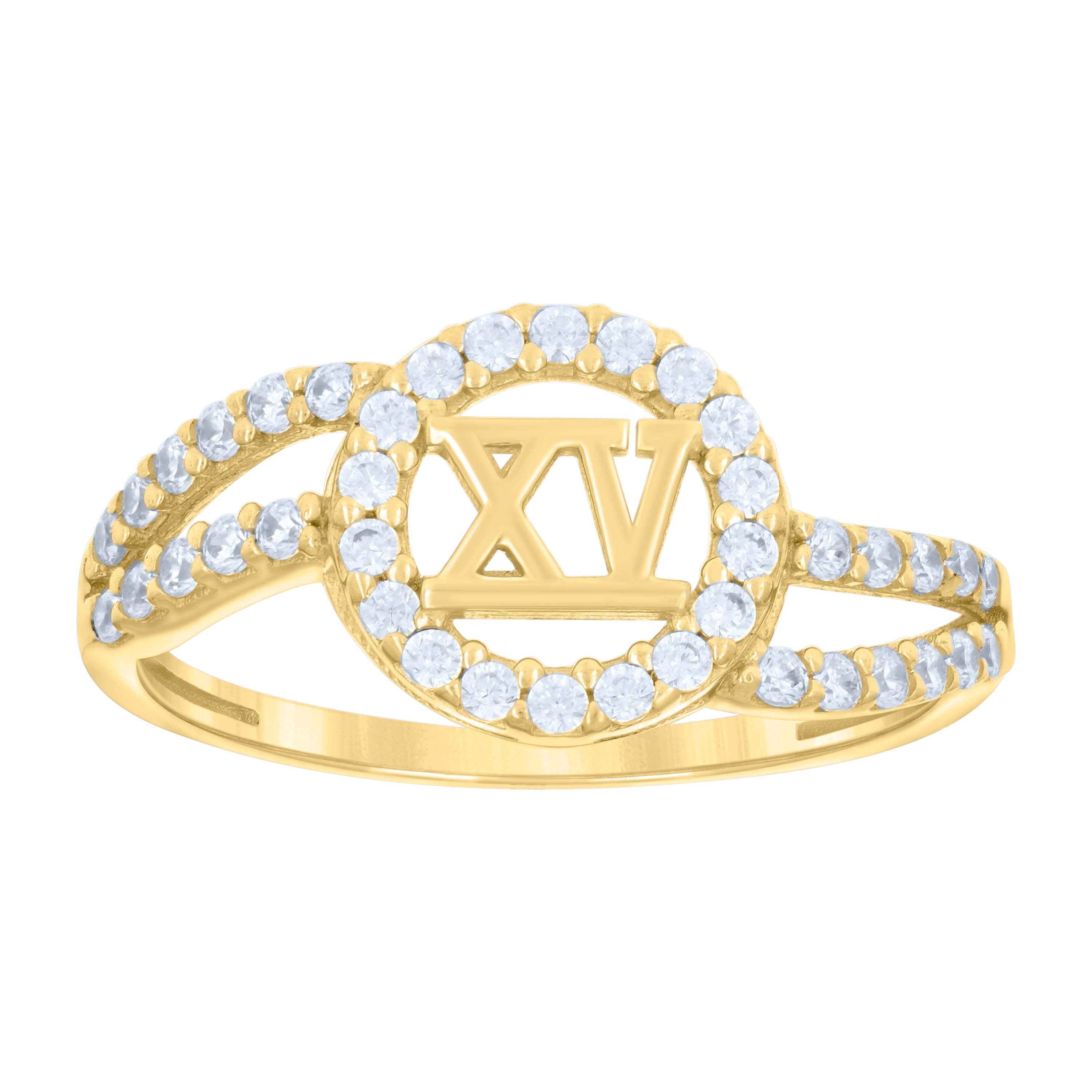10kt Yellow Gold Womens Cubic-Zirconia 15 Quinceanera Ring 