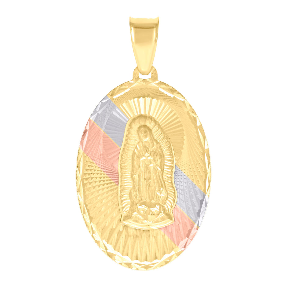 10kt Tri-Color Gold Womens Oval Guadalupe Religious Charm Pendant 