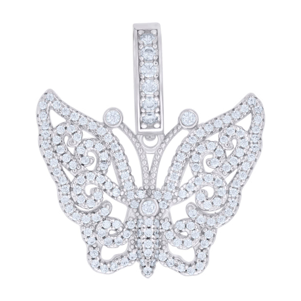 925 Sterling Silver Mens 1.60ct Moissanite Butterfly Fashion Charm Pendant