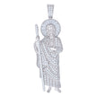 925 Sterling Silver Mens 1.68ct, 1.18ct Baguette Round Moissanite St. Jude Religious Pendant