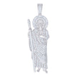 925 Sterling Silver Mens Baguette 0.34ct Round 2.30ct Moissanite St. Jude Religious Charm Pendant