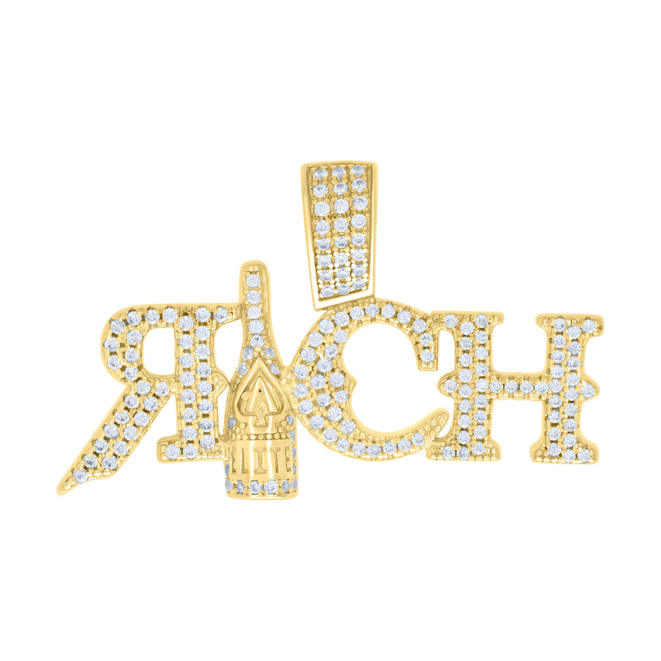 925 Sterling Silver Yellow Mens 0.92ct Moissanite RICH Fashion Charm Pendant 