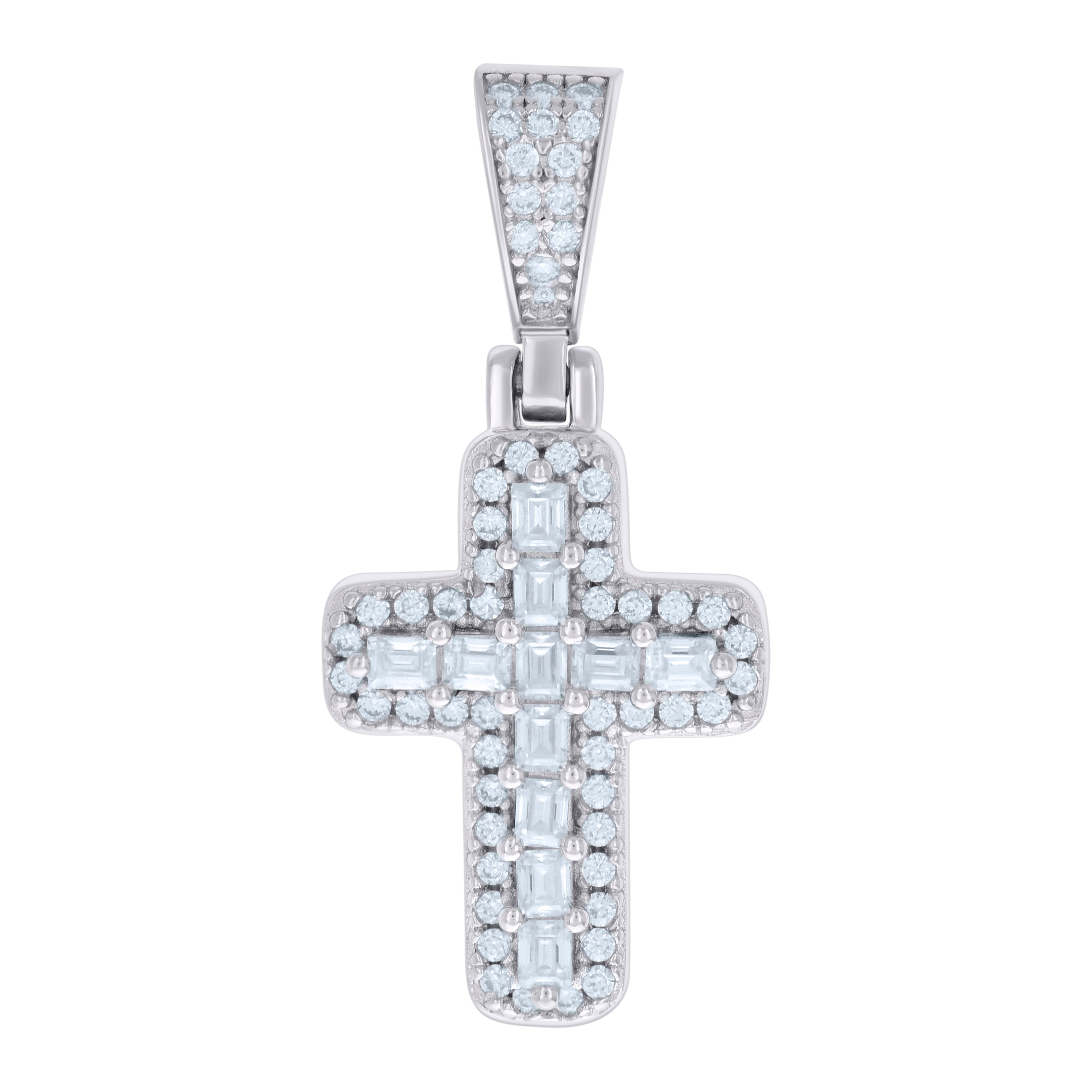 925 Sterling Silver Mens 0.46ct Baguette 0.30ct Round Moissanite Cross Religious Pendant 
