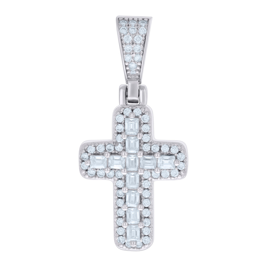 925 Sterling Silver Mens 0.46ct Baguette 0.30ct Round Moissanite Cross Religious Pendant 