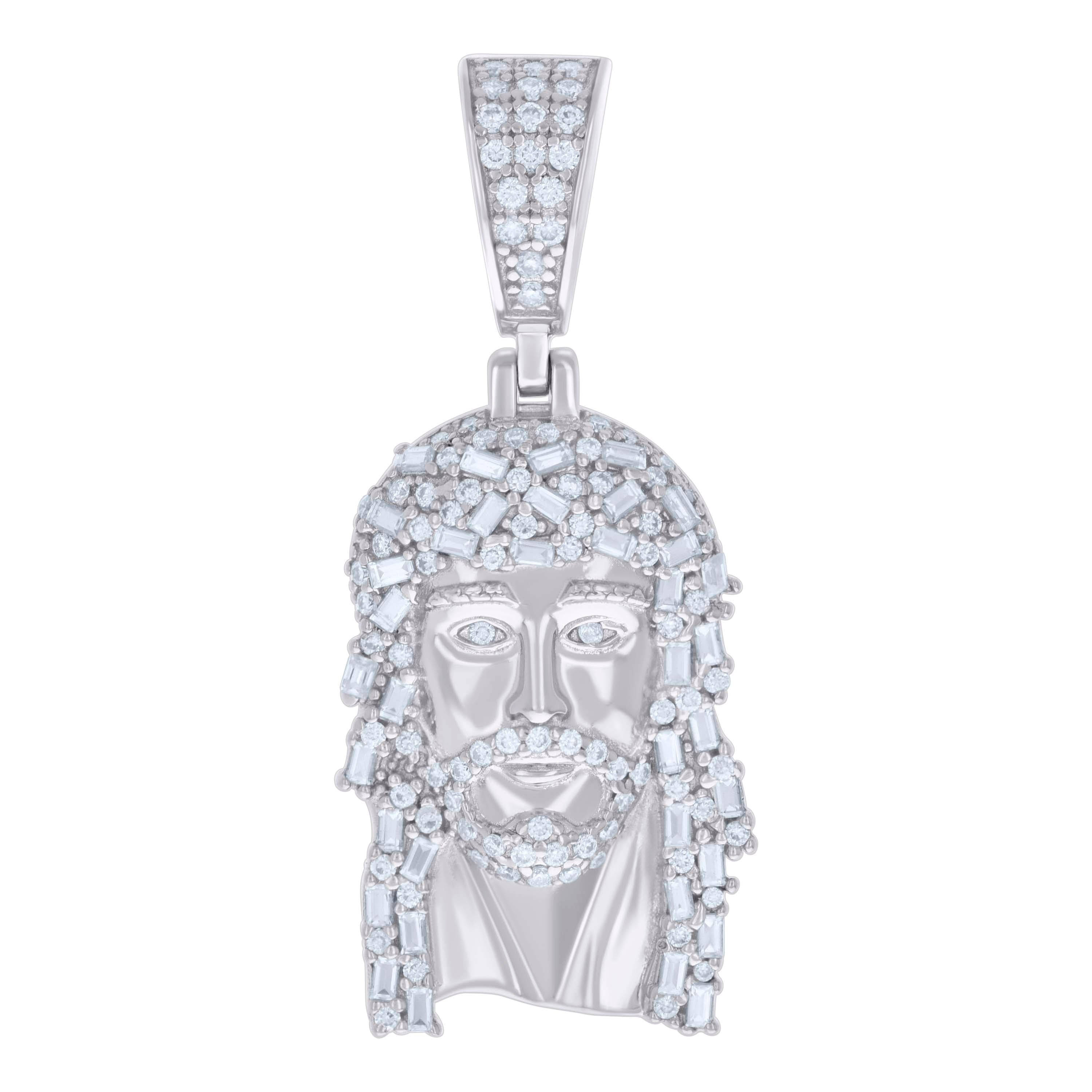 925 Sterling Silver Mens 0.59ct, 0.78ct Baguette Round Moissanite Jesus Religious Pendant