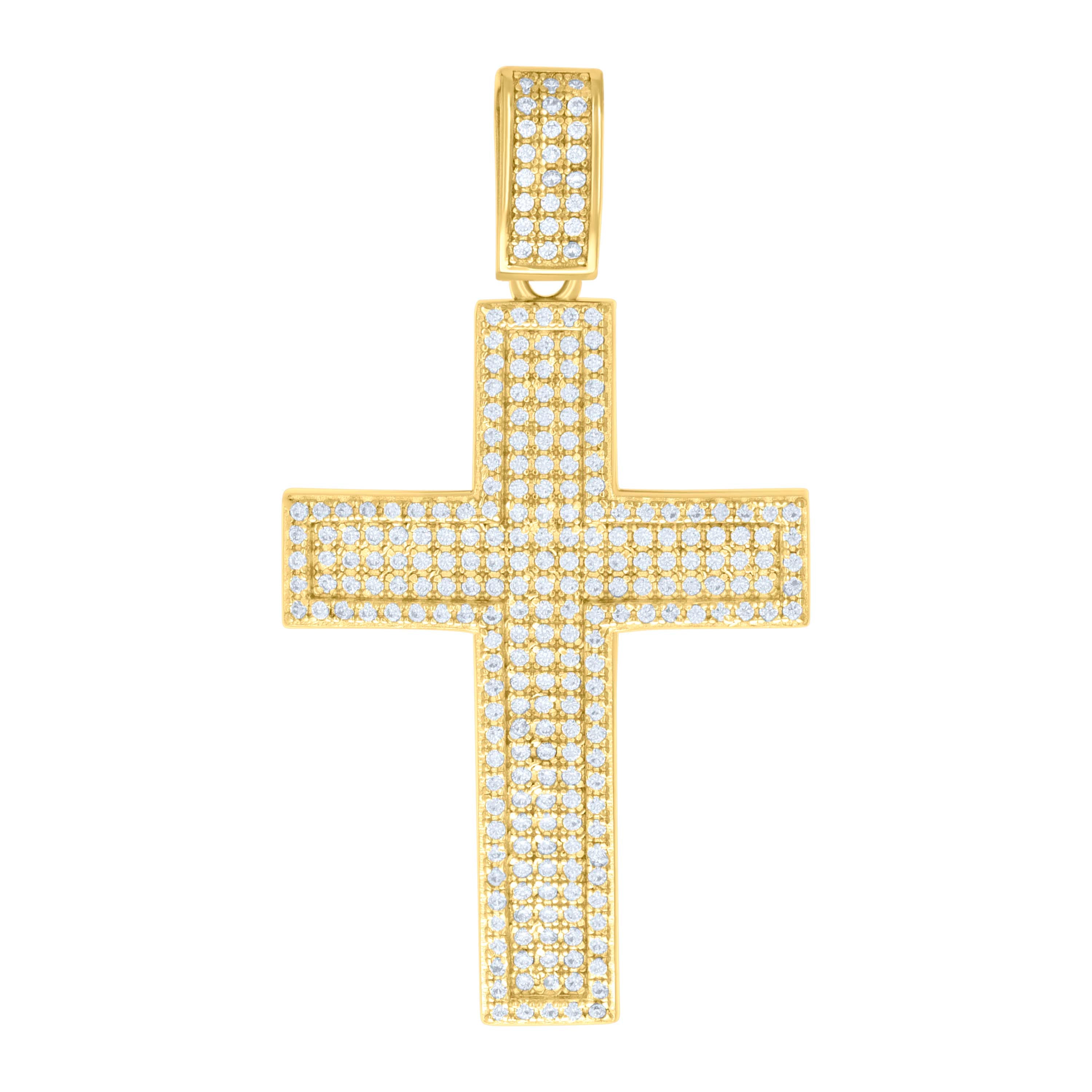 925 Sterling Silver Yellow-tone Mens 1.07ct Moissanite Cross Religious Charm Pendant