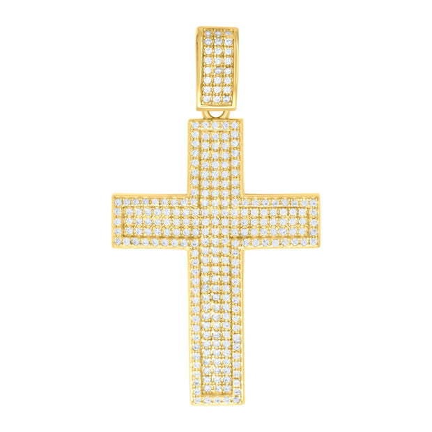 925 Sterling Silver Yellow-tone Mens 1.07ct Moissanite Cross Religious Charm Pendant