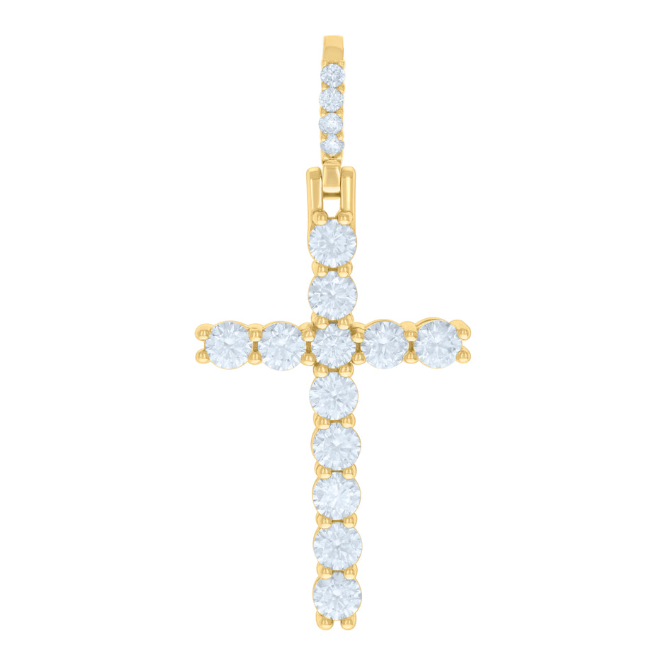 925 Sterling Silver Yellow-tone Mens 3.897ct Moissanite Cross Religious Pendant 