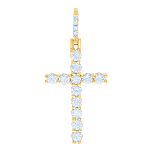 925 Sterling Silver Yellow-tone Mens 3.897ct Moissanite Cross Religious Pendant 