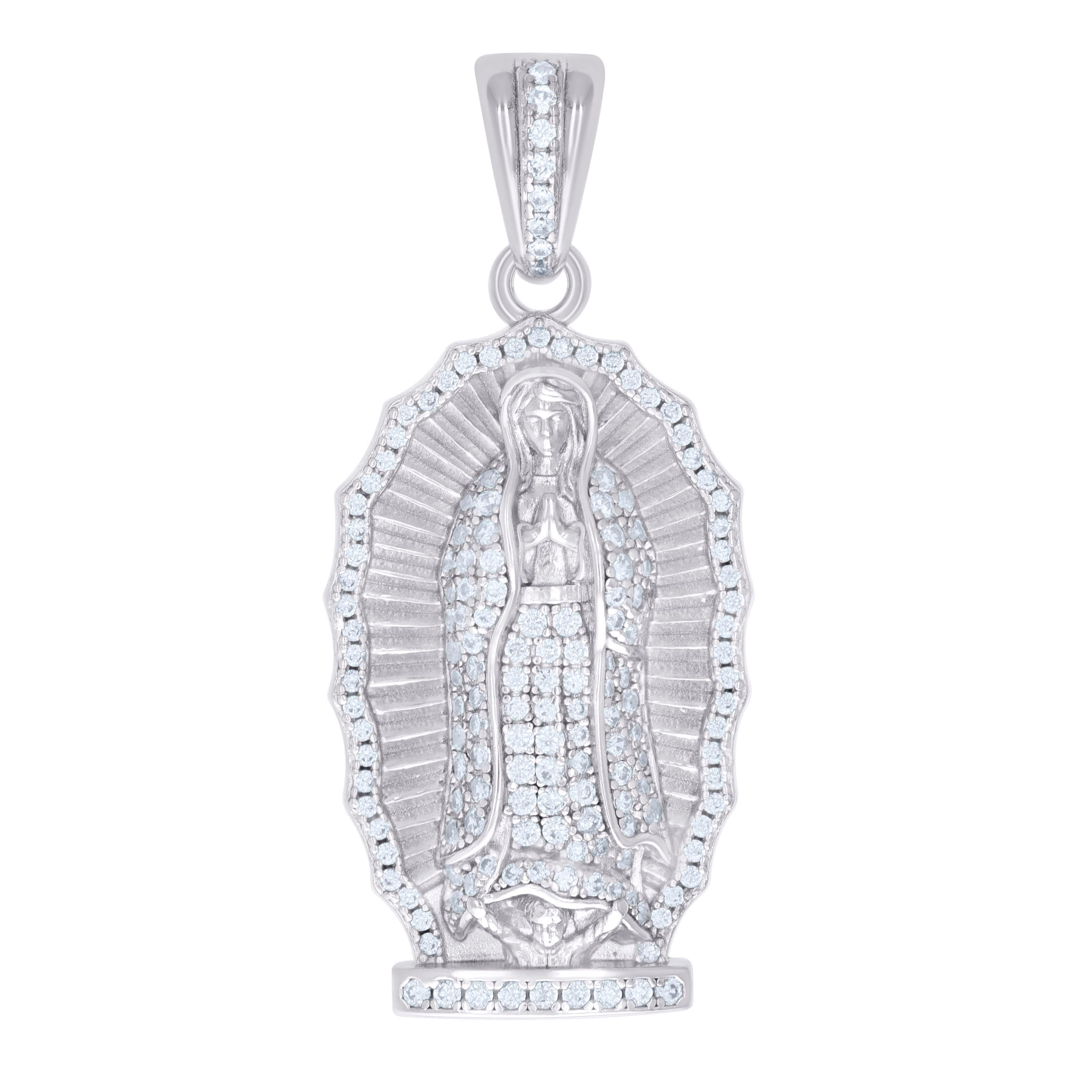 925 Sterling Silver Mens 1.13ct Moissanite Guadalupe/Mother Marry Religious Charm Pendant