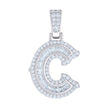 925 Sterling Silver Unisex Baguette Round Moissanite 0.48ct Initial Alphabet C Charm Pendant