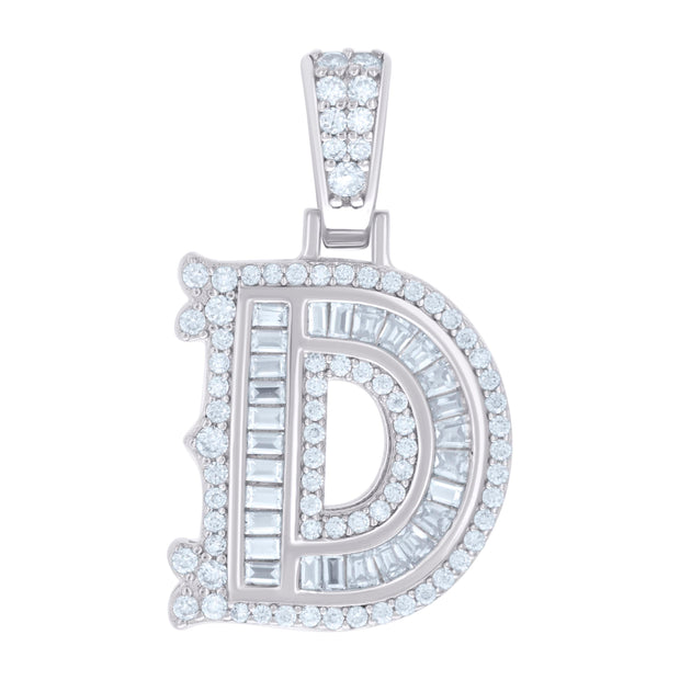 925 Sterling Silver Unisex Baguette Round Moissanite 0.55ct Initial Alphabet D Charm Pendant