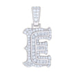 925 Sterling Silver Unisex Baguette Round Moissanite 0.54ct Initial Alphabet E Charm Pendant
