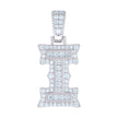 925 Sterling Silver Unisex Baguette Round Moissanite 0.49ct Initial Alphabet I Charm Pendant