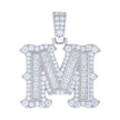 925 Sterling Silver Unisex Baguette Round Moissanite 0.90ct Initial Alphabet M Charm Pendant