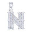 925 Sterling Silver Unisex Baguette Round Moissanite 0.59ct Initial Alphabet N Charm Pendant