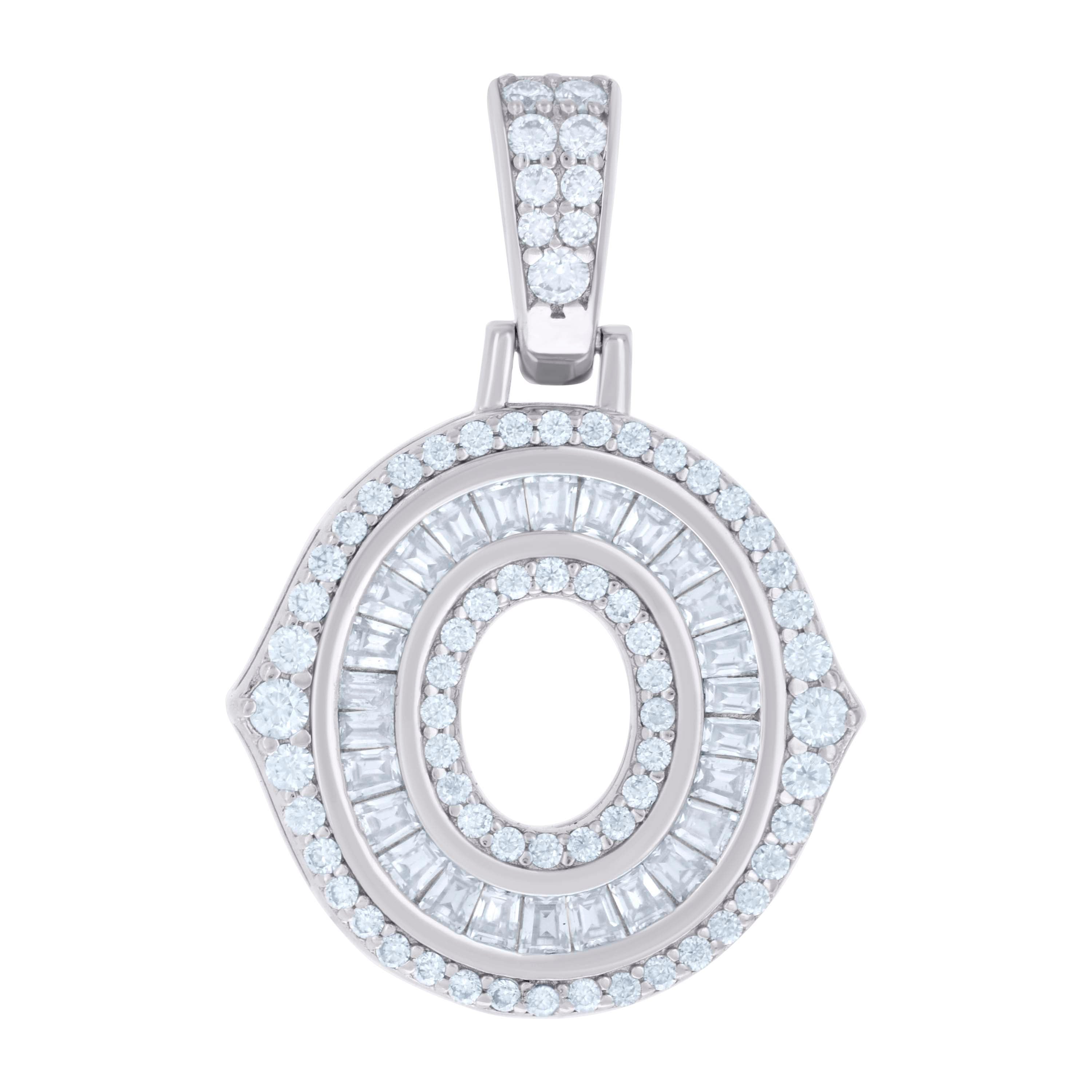 925 Sterling Silver Unisex Baguette Round Moissanite 0.56ct Initial Alphabet O Charm Pendant
