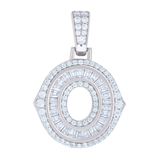 925 Sterling Silver Unisex Baguette Round Moissanite 0.56ct Initial Alphabet O Charm Pendant