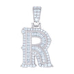 925 Sterling Silver Unisex Baguette Round Moissanite 0.48ct Initial Alphabet R Charm Pendant