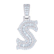 925 Sterling Silver Unisex Baguette Round Moissanite 0.49ct Initial Alphabet S Charm Pendant