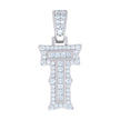 925 Sterling Silver Unisex Baguette Round Moissanite 0.44ct Initial Alphabet T Charm Pendant