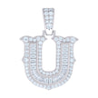 925 Sterling Silver Unisex Baguette Round Moissanite 0.61ct Initial Alphabet U Charm Pendant