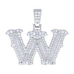 925 Sterling Silver Unisex Baguette Round Moissanite 0.97ct Initial Alphabet W Charm Pendant