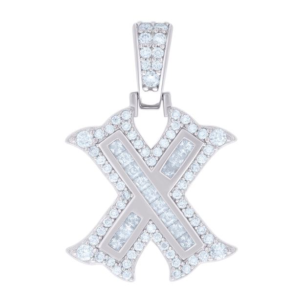 925 Sterling Silver Unisex Baguette Round Moissanite 0.57ct Initial Alphabet X Charm Pendant