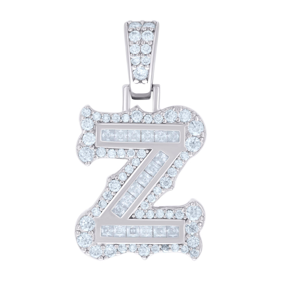 925 Sterling Silver Unisex Baguette Round Moissanite 0.70ct Initial Alphabet Z Charm Pendant