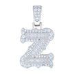 925 Sterling Silver Unisex Baguette Round Moissanite 0.70ct Initial Alphabet Z Charm Pendant