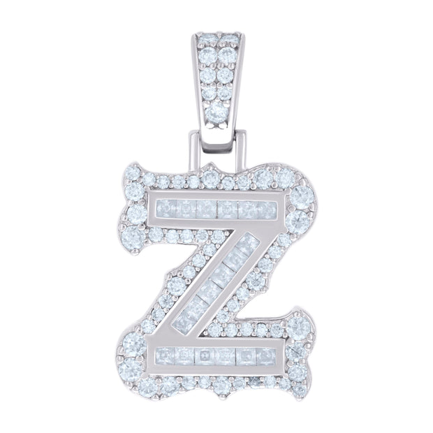 925 Sterling Silver Unisex Baguette Round Moissanite 0.70ct Initial Alphabet Z Charm Pendant