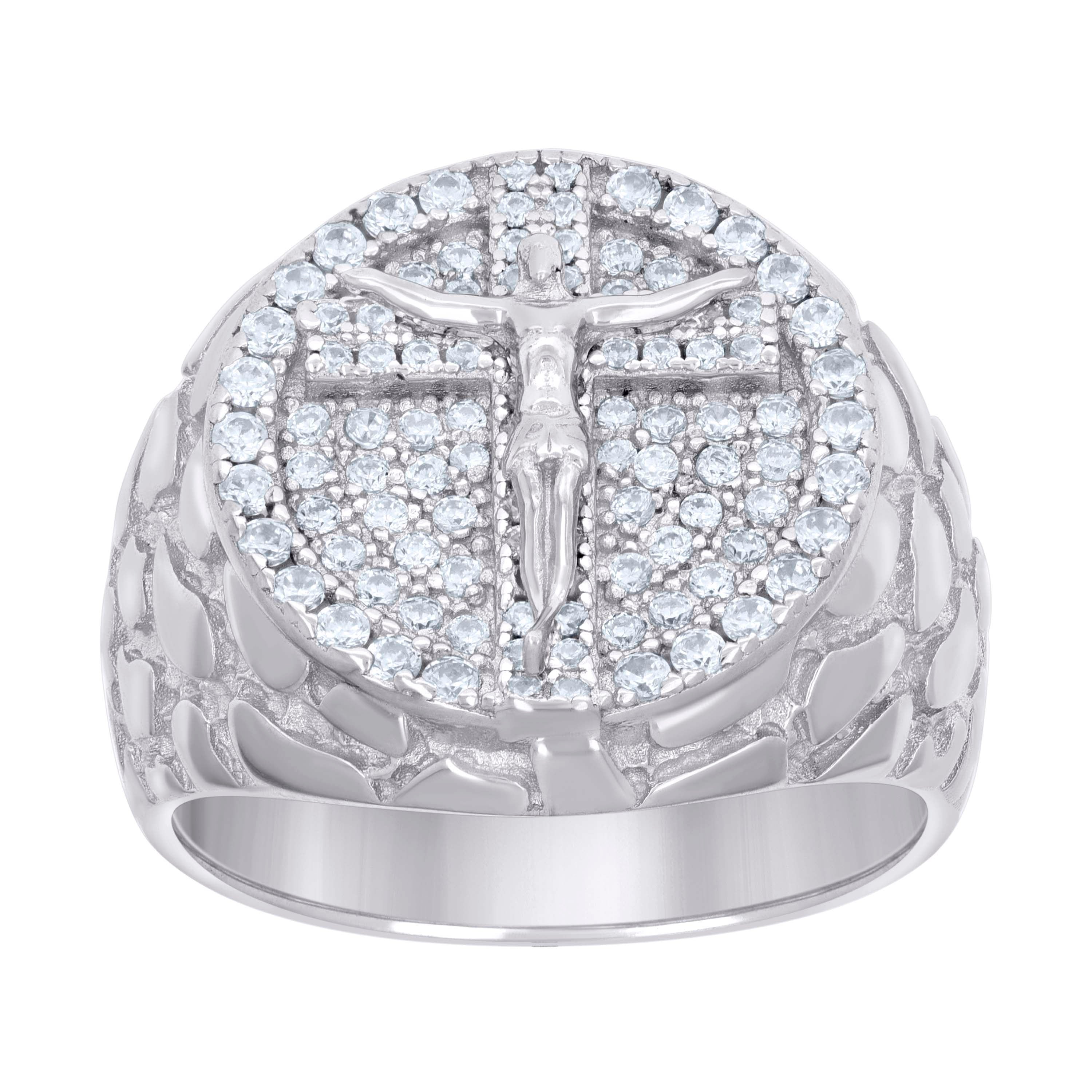 925 Sterling Silver Mens 0.98ct Moissanite Crucifix Religious Ring Size 10 - SLV-130897