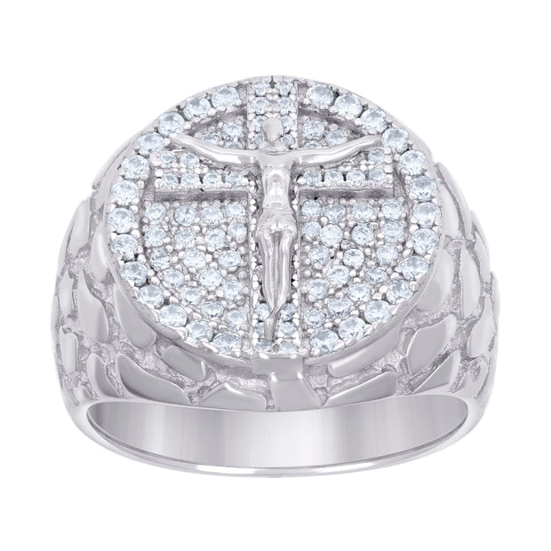 925 Sterling Silver Mens 0.98ct Moissanite Crucifix Religious Ring Size 10 - SLV-130897
