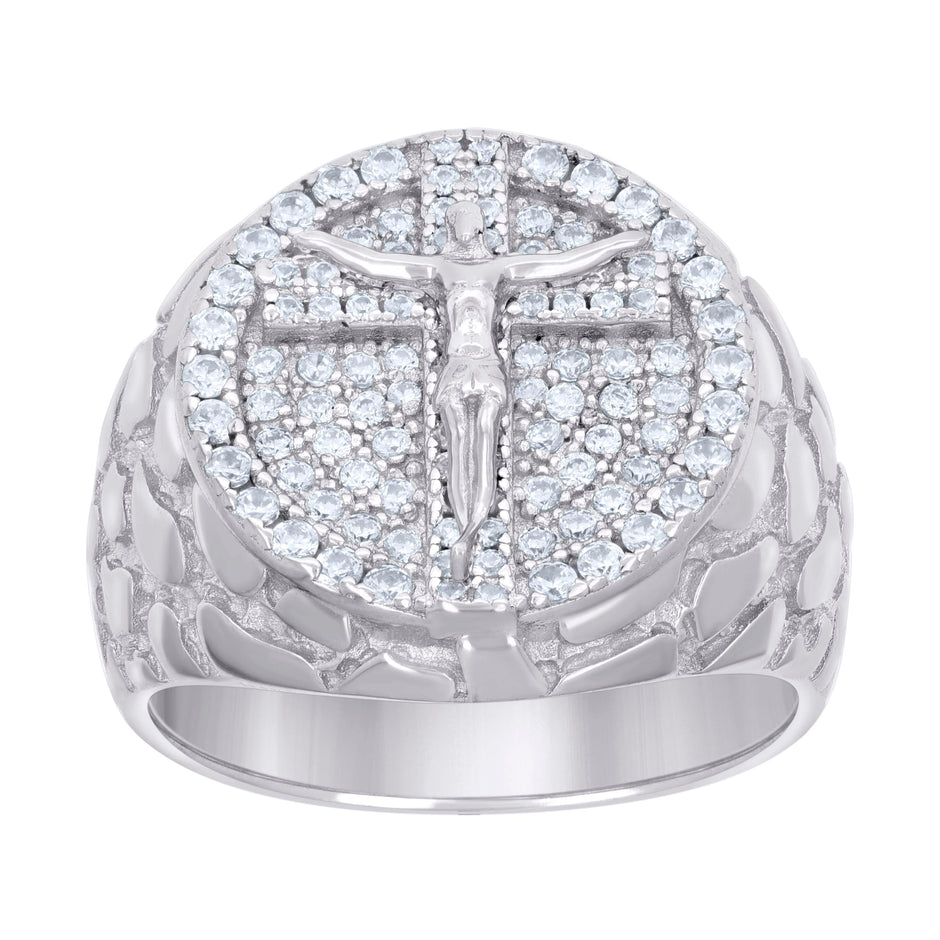 925 Sterling Silver Mens 0.98ct Moissanite Crucifix Religious Ring Size 11 - SLV-130898