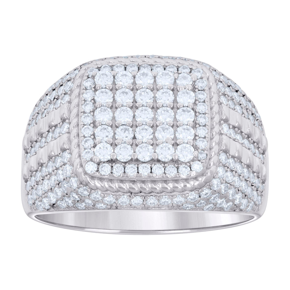 925 Sterling Silver Mens 1.94ct Moissanite Square Head Fashion Ring Size 10 - SLV-130909