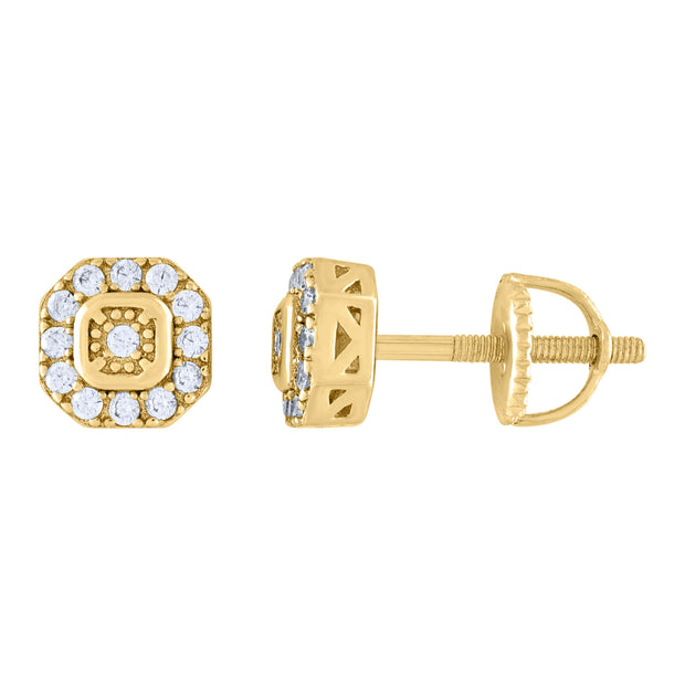 925 Sterling Silver Yellow-tone Womens Moissanite 0.20ct Octagon Fashion Stud Earrings