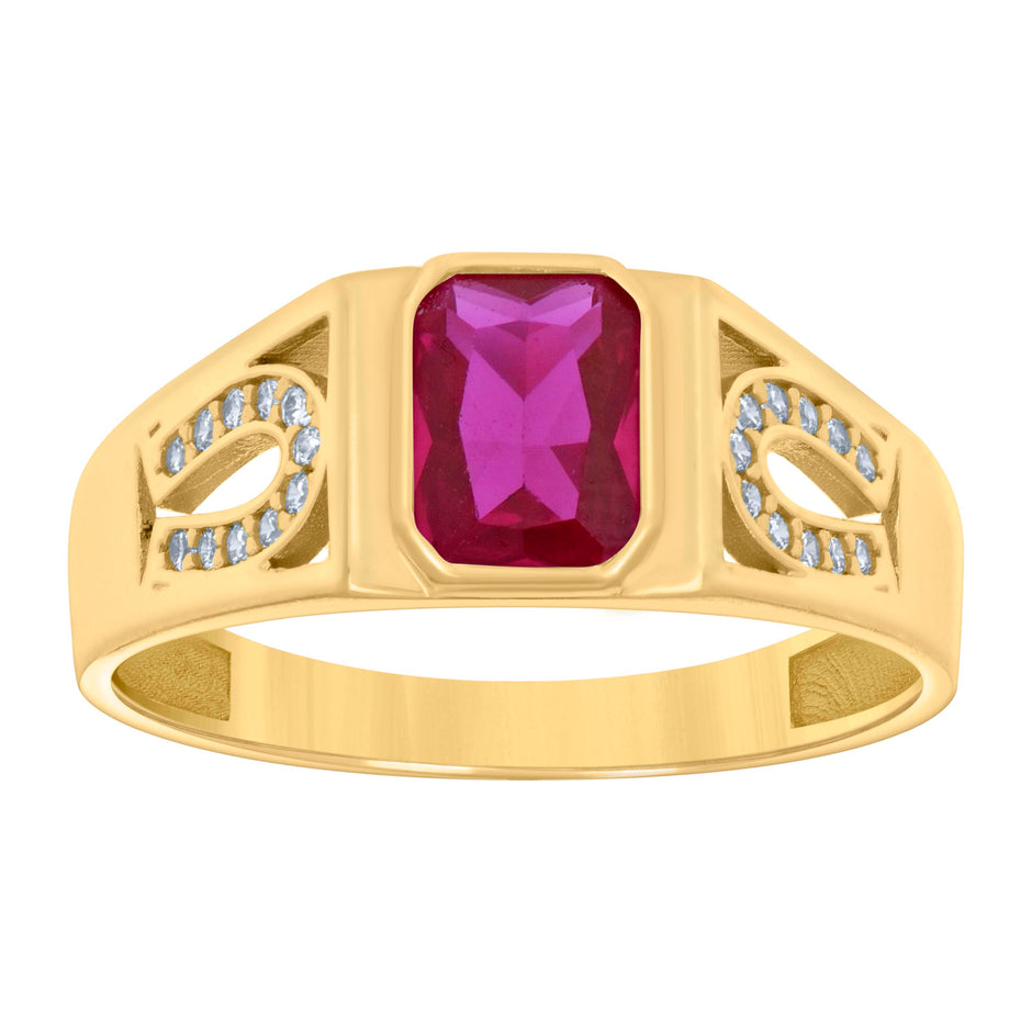 14kt Yellow Gold Womens Pink White Emerald Round Cubic-Zirconia Horseshoe Side Good Luck Ring