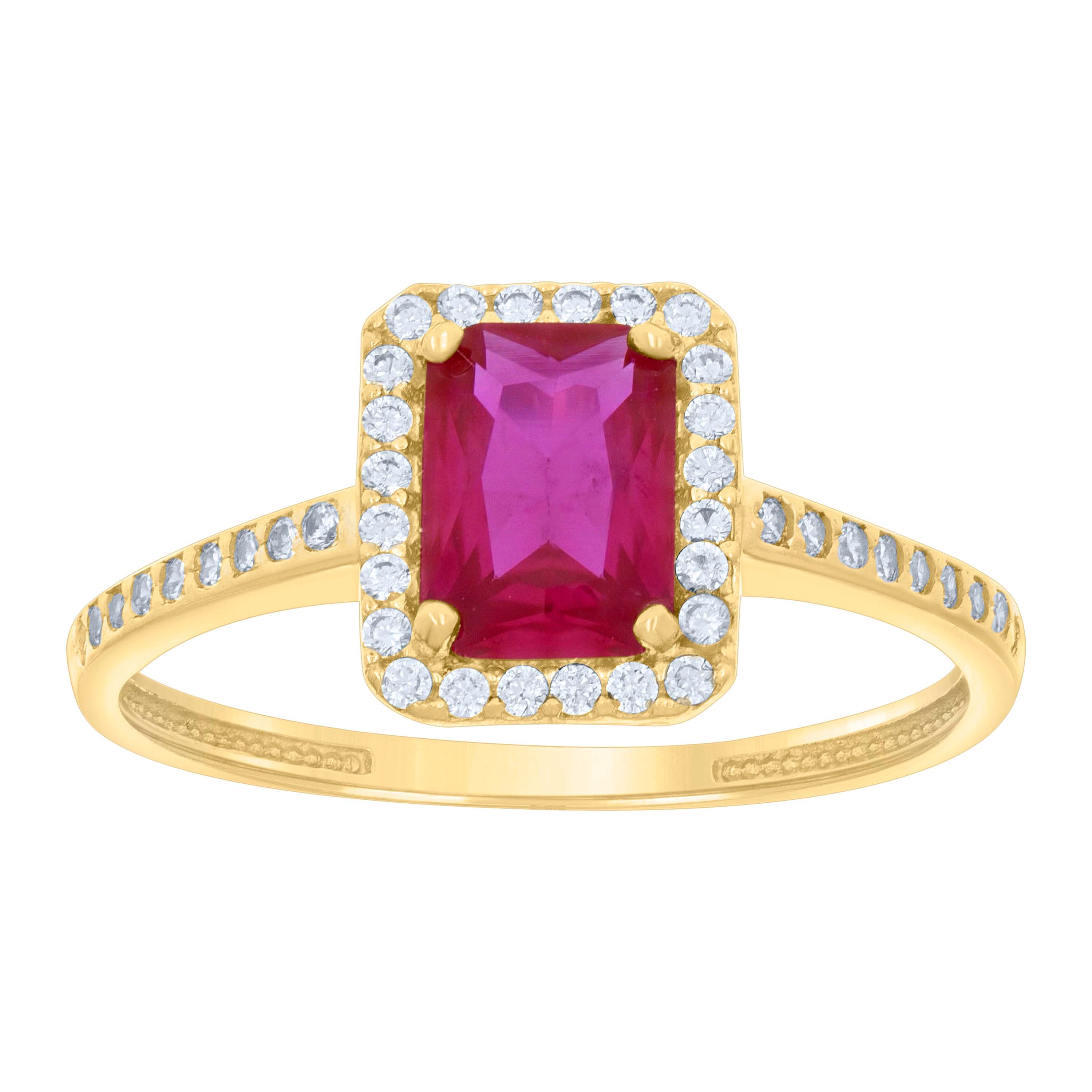 14kt Yellow Gold Womens Pink White Emerald Round Cubic-Zirconia Fashion Ring