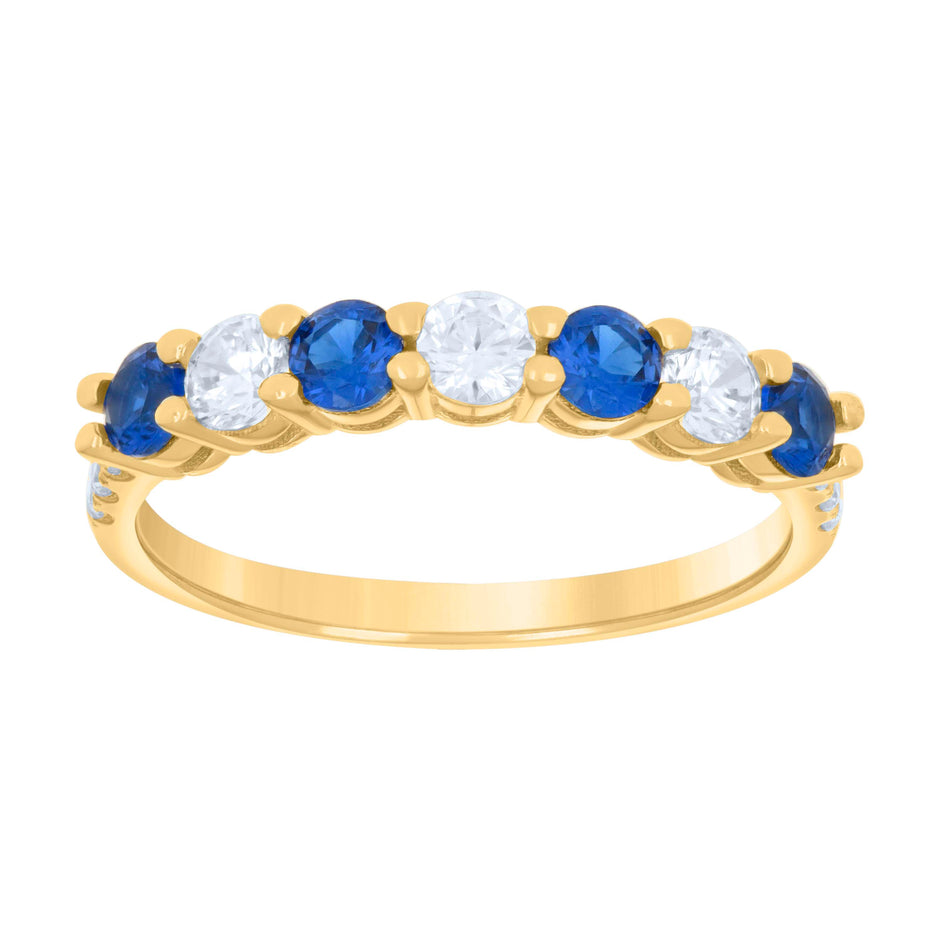 14kt Yellow Gold Womens Blue White Cubic-Zirconia Half Eternity Ring