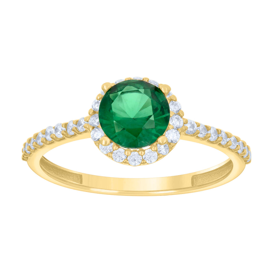 14kt Yellow Gold Womens Green White Cubic-Zirconia Halo Fashion Ring