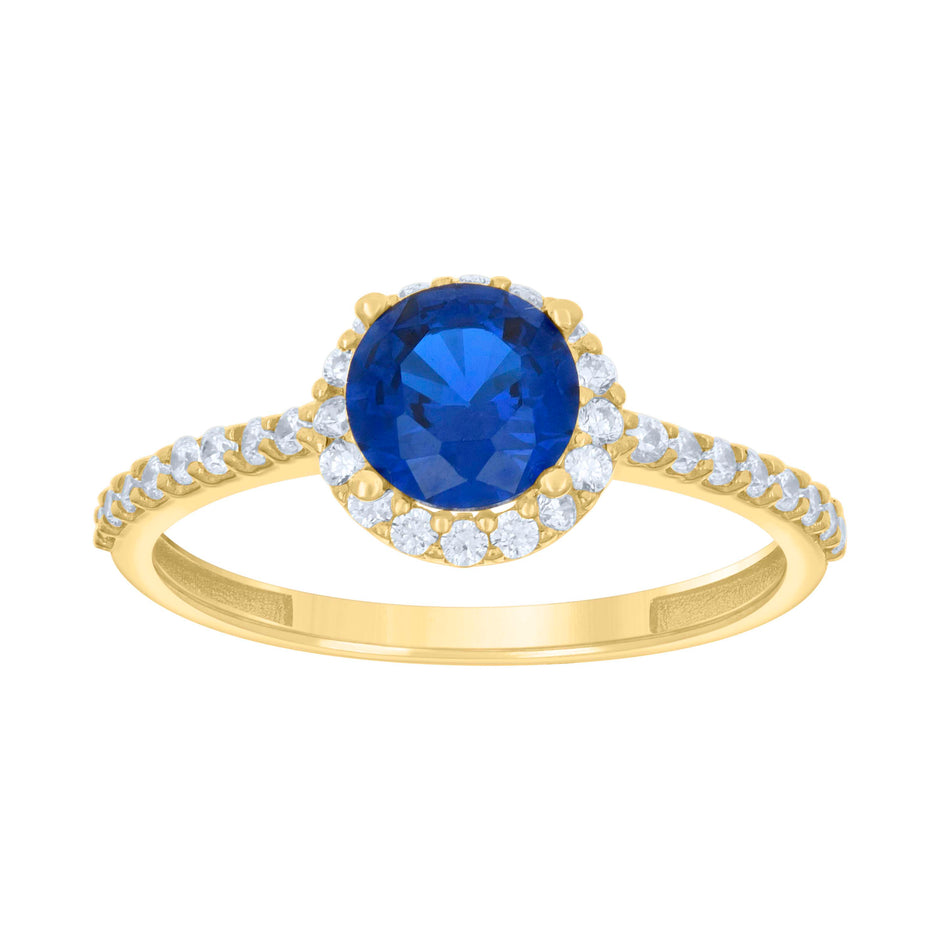 14kt Yellow Gold Womens Blue White Cubic-Zirconia Halo Fashion Ring