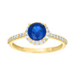 14kt Yellow Gold Womens Blue White Cubic-Zirconia Halo Fashion Ring