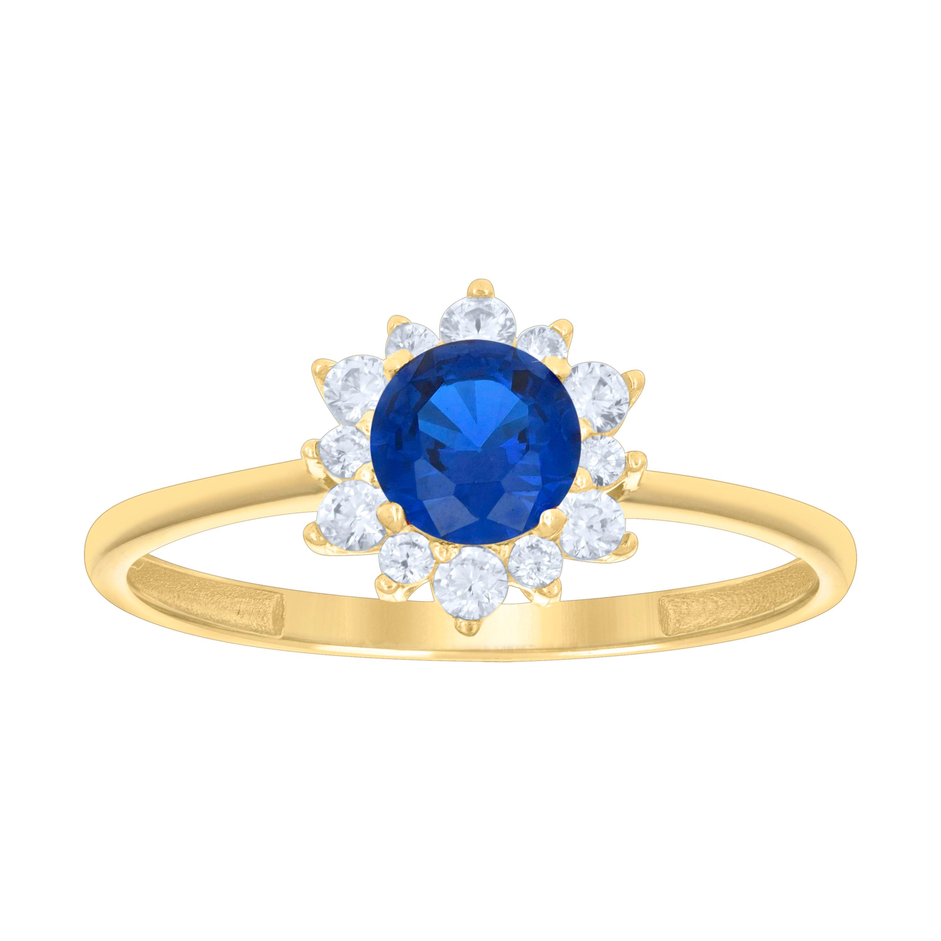 14kt Yellow Gold Womens Blue White Cubic-Zirconia Flower Fashion Ring