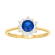 14kt Yellow Gold Womens Blue White Cubic-Zirconia Flower Fashion Ring