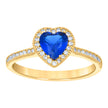 14kt Yellow Gold Womens Blue White Heart Round Cubic-Zirconia Heart Ring