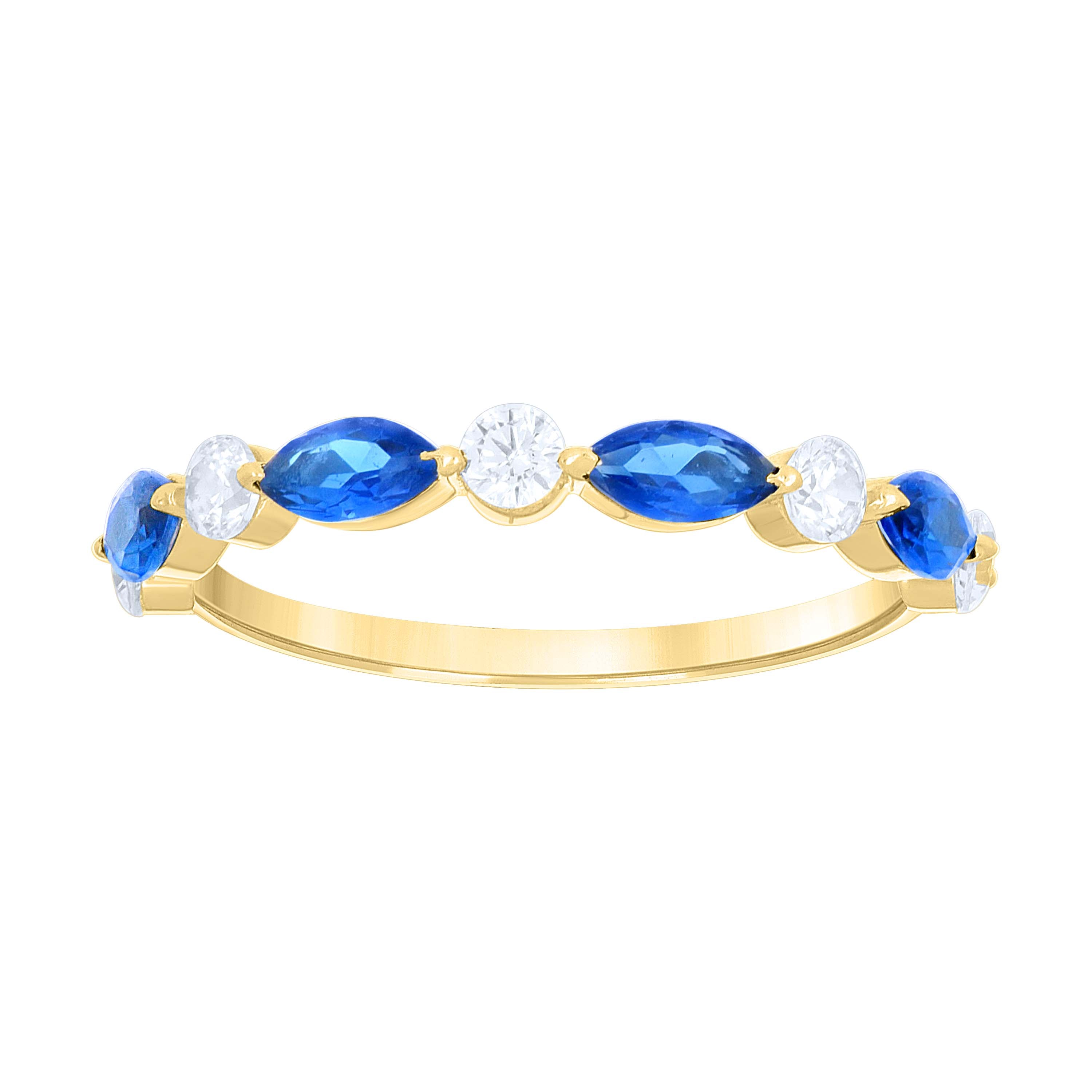 14kt Yellow Gold Womens Blue White Cubic-Zirconia Half Eternity Ring